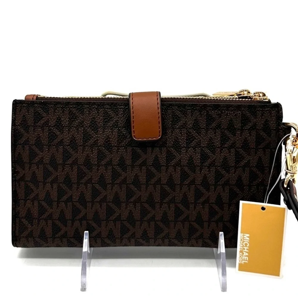 Michael Kors Large Double Zip Wallet Wristlet Brown